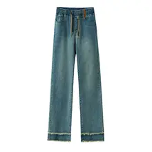 小柄向けハイウエストストレートデニムパンツ【極上の柔らかさ・ゆったりデザイン・カジュアル】（セットアップ対応）