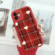 星柄リボンチェックデザイン赤色アート風スマホケース【Apple対応・シリコン素材】