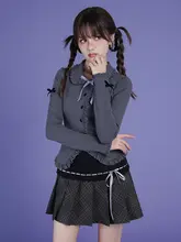 ニットカーディガン レディース グレー 着痩せ 甘辛MIX フェミニン キュート 「SagiDolls」