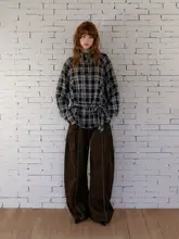 焦糖モカのレトロレースデザインの水洗い加工ウエストバンドパンツ【女性用・カジュアル・弯刀デザイン】（セットアップ対応）