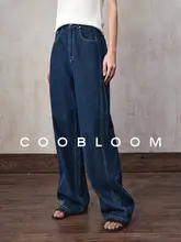 高腰ストレートデニムパンツ【女性用・ゆったりシルエット・ブルー】（セットアップ対応）
