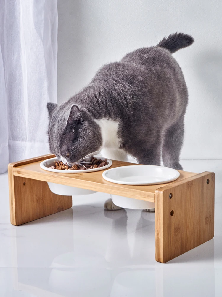 猫飼いが買ってよかったもの・悪かったもの正直に言う：調整可能な竹製スタンド付き二重陶器ペットボウル