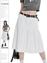 白色のハイウエストAラインミディスカート【夏用・プリーツデザイン・小柄向け】（セットアップ対応）