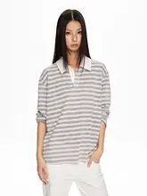 カラーブロックストライプ長袖Tシャツ【フィット・微透け・女性用】