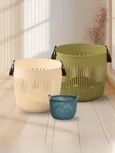 家庭用 洗濯物収納バスケット【ラージサイズ・穴あきプラスチック製・バスルーム用】