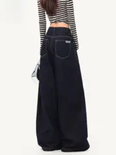 デニムパンツ レディース ネイビー 原色 ストレート ワイド アメリカンスタイル 秋「CHOCOOLATE」