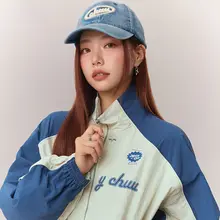 CHUU 刺繍ロゴ入り女性用キャップ【春夏用・コントラストパネル・小顔効果】