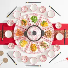 お祝い用陶製プレートセット【赤色・円形・家庭用・年越し料理に最適】（セットアップ対応）