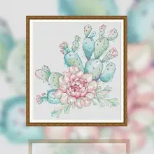 水彩サボテンのクロスステッチ刺繍【初心者向け・簡単・小型・リビング・ダイニング用】