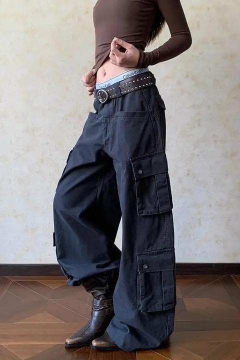 ヴィンテージ風デニム加工多ポケットワークパンツ【ゆったりとしたシルエット】（セットアップ対応）