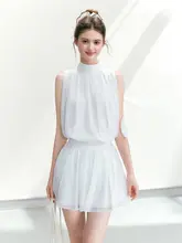 セットアップ 2点セット レディース シフォン ノースリーブ Aラインスカート フレンチ風 きれいめ  ホワイト 夏