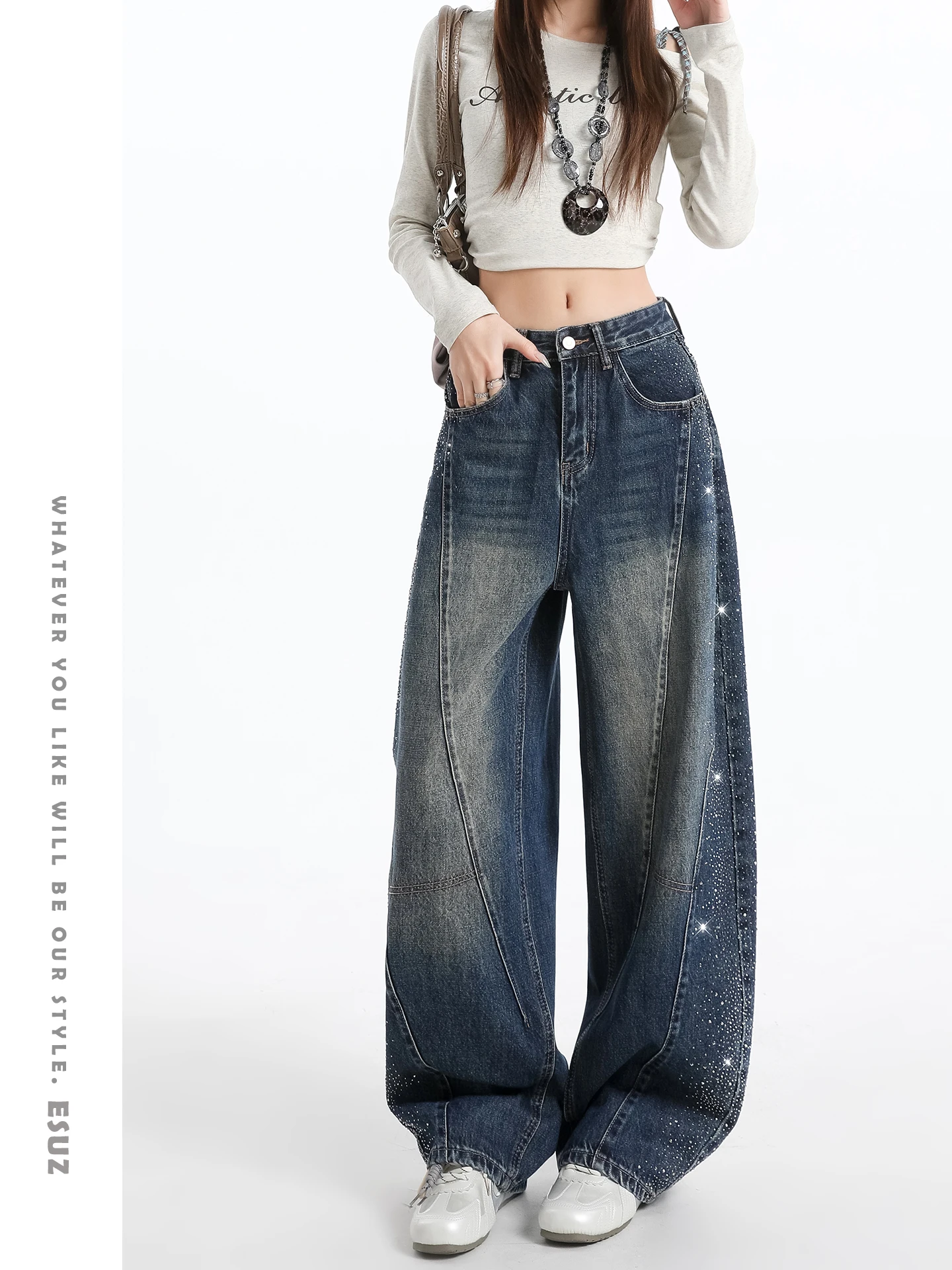 デザイン性豊かな広がりのあるデニムパンツ【ストレート・ラメ付き・ブーツカット】（セットアップ対応）
