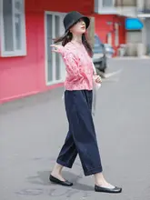 花吉 K250 レディース ハイウエスト ストレートパンツ【ホワイト・微ストレッチ・9分丈】