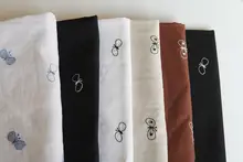 刺繍デザイン 蝶モチーフのコットンリネン生地【DIY用・6色セット・テーブルクロス・衣類用】
