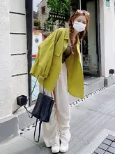 アボカドグリーンシャツジャケット【デザイン性の高いおしゃれアイテム・秋春用・トレンド】