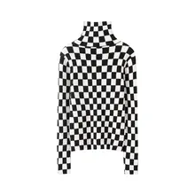 チェック柄ハイネック羊毛セーター【フィット感・秋冬用】