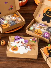ハロウィン用 クッキー＆キャンディボックス【牛革製・カートゥーンゴースト・カボチャデザイン・ギフトボックス】（セットアップ対応）