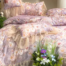 フランス風ロマンチックレースデザインのプリンセススタイル寝具【アメリカン田園風・ベッドカバー・シーツ・カバーリング】（セットアップ対応）