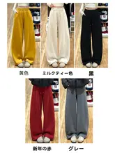 グレー・フリース素材のワイドパンツ【高ウエスト・ストレート・フィット・春用】（セットアップ対応）