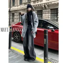 高身長向けロングデニムパンツ【ハイウエスト・スリム効果・ルーズフィット・秋冬用】（セットアップ対応）