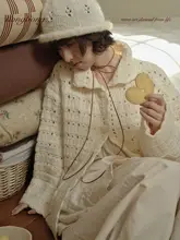 デザイン感漂う粗棒針編みの透かし模様カーディガン【春用・女性用・極上の柔らかさ】