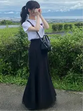 高腰フィッシュテールスカート【伸縮性・シンプルデザイン・後ろスリット】（セットアップ対応）