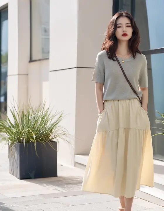 高腰のパネルデザインAラインスカート【夏用・女性用・小柄向け】（セットアップ対応）