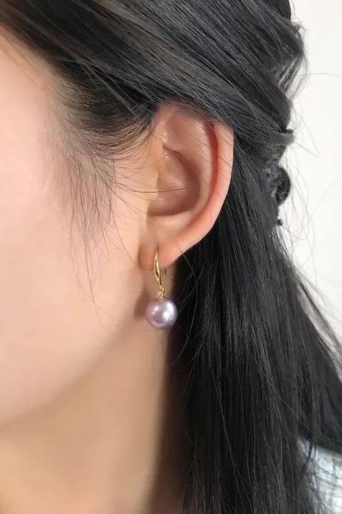 天然紫色淡水珍珠のイヤリング【大粒・正円・強い光沢】