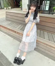 レース縁のプリントミディドレス【華やかなデザイン・夏用】（セットアップ対応）