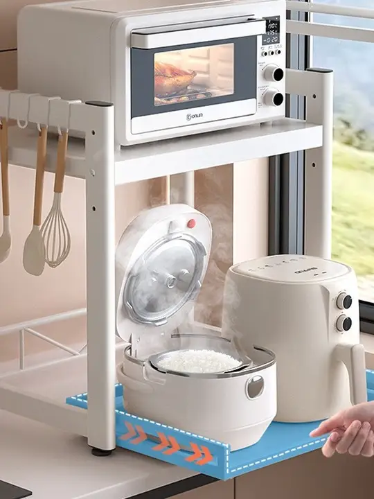 多機能キッチン収納ラック【電子レンジ・炊飯器・オーブン用・スライド式】