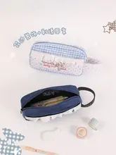 おしゃれなレトロチェック柄のペンポーチ【持ち運び便利・学生用文具収納】