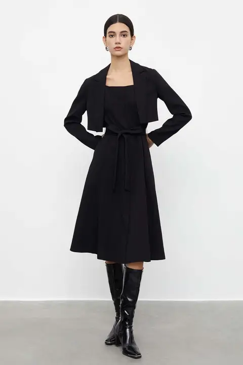 秋用 レディース OLスタイル ジャケット付きキャミソールドレス（セットアップ対応）