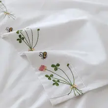 英国風刺繍入り純綿ベッドシーツ【ダブルサイズ・斜紋・極上の柔らかさ】