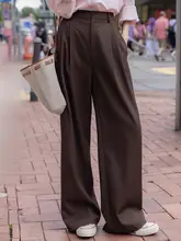 秋季向けの高級感あるブラウンワイドパンツ【ハイウエスト・ストレート・スタイル】（セットアップ対応）