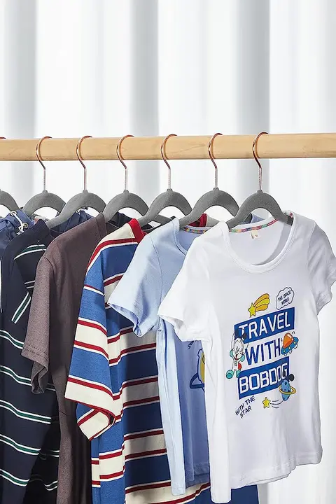 子供用植毛ハンガー【防滑デザイン・ピンクゴールドフック・滑りにくい】