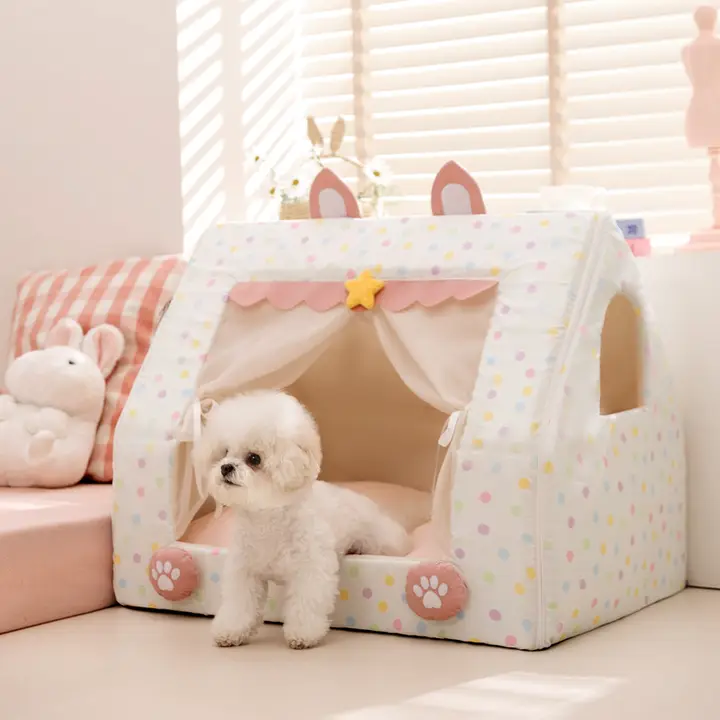 hipidog 通年使用可能な小型犬用テント型ペットハウス【半閉じ型・夏向け】