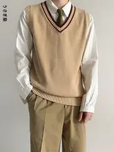 学院風のノースリーブニットセーター【オリジナルデザイン・秋冬用・カジュアル】