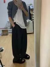 高身長向け　ロングデザインの白鹅绒素材　ワイドレッグパンツ【秋冬用・高腰・ストレート・フィット】
