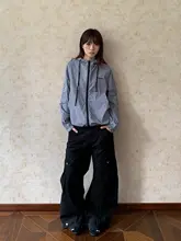 アメリカンヴィンテージ風 ワイドシルエットカーゴパンツ【ユニセックス・くるぶし丈・カジュアル】
（セットアップ対応）