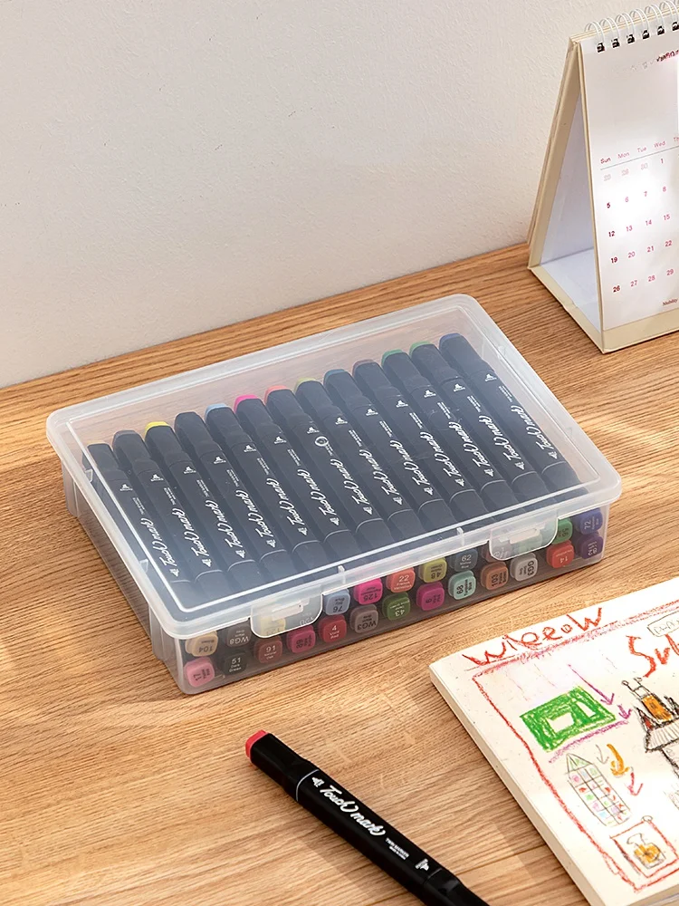大容量文具収納ボックス：透明プラスチックで多様なお絵描き道具を効率的に管理