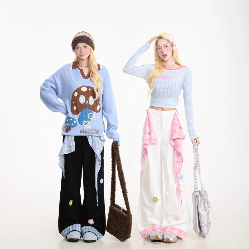 立体花柄チェック柄ウエストベルト付きワイドストレートパンツ：流行のデザイン カラーコーディネート アイテムの代表例