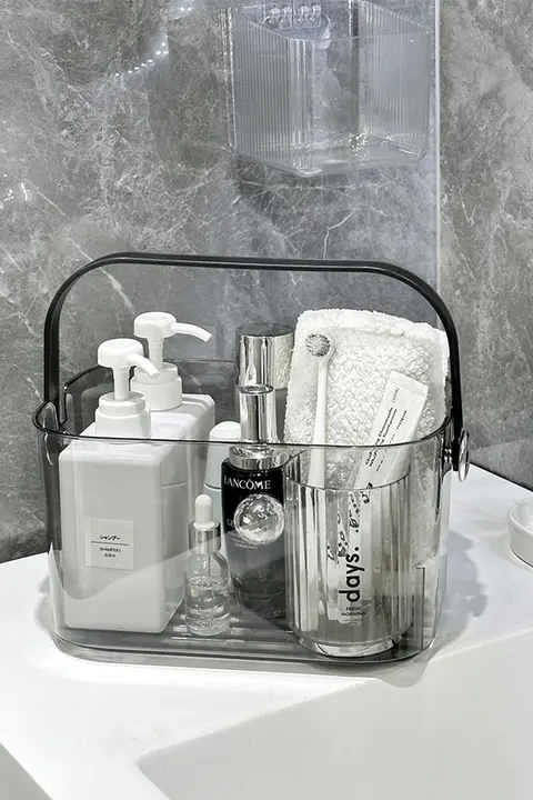 持ち手付き洗面器【学生用・シャワー収納・水切り付き】
