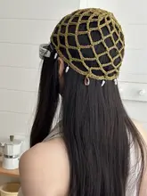 編み込み貝殻デザインの透かしニットキャップ【女性用・スタイリッシュ・通気性良好】