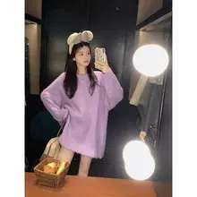 女性用 ゆったりとした秋冬ニットセーター【中長丈・お尻隠し・スタイル】