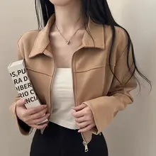 秋季レトロスタイルのラウンドカラージップ付きジャケット【極上の柔らかさ・長袖・女性用】