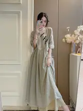 感漂うアジア風イージー着用の麻製ロングドレス�【膝下丈・ゆったり体型カバー】