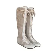 レトロデザインの内增高ロングブーツ【レースアップ・カジュアル・汎用性あり】