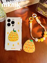 スマホケース シリコン 梨柄 イエロー クロスボディストラップ 長さ調節可 ハンドストラップ 落下防止 多機種対応