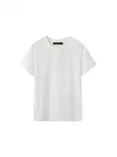デザイン性豊かな白色短袖Tシャツとカラーブロックのカジュアルパンツ【夏用・女性用】（セットアップ対応）