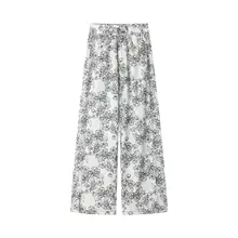 花柄プリントのハイウエストデニムパンツ【夏用・ワイドレッグ・スタイリッシュ】